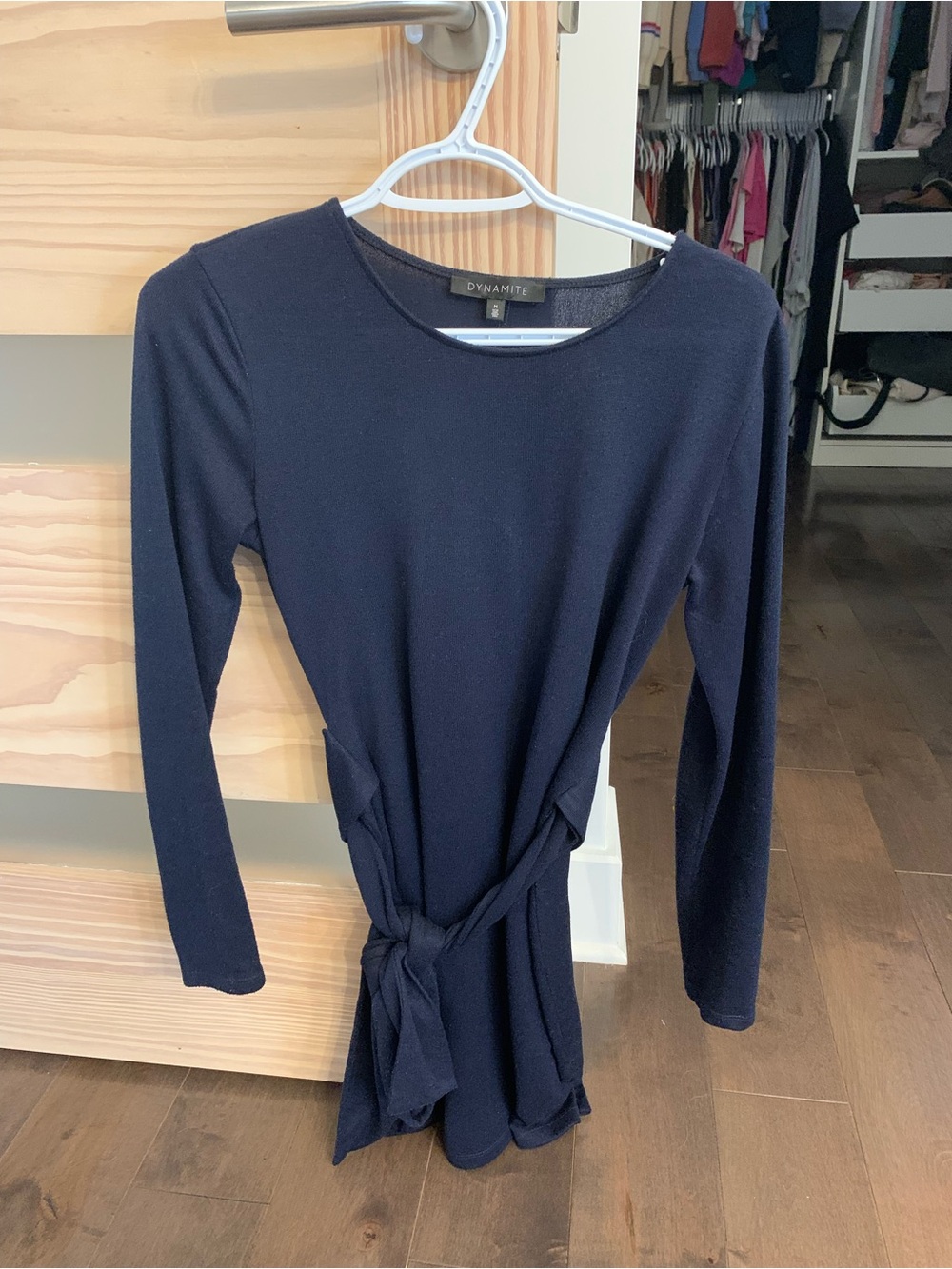 Dynamite Women's Navy Long-Sleeve Tie-Waist Dress - medium